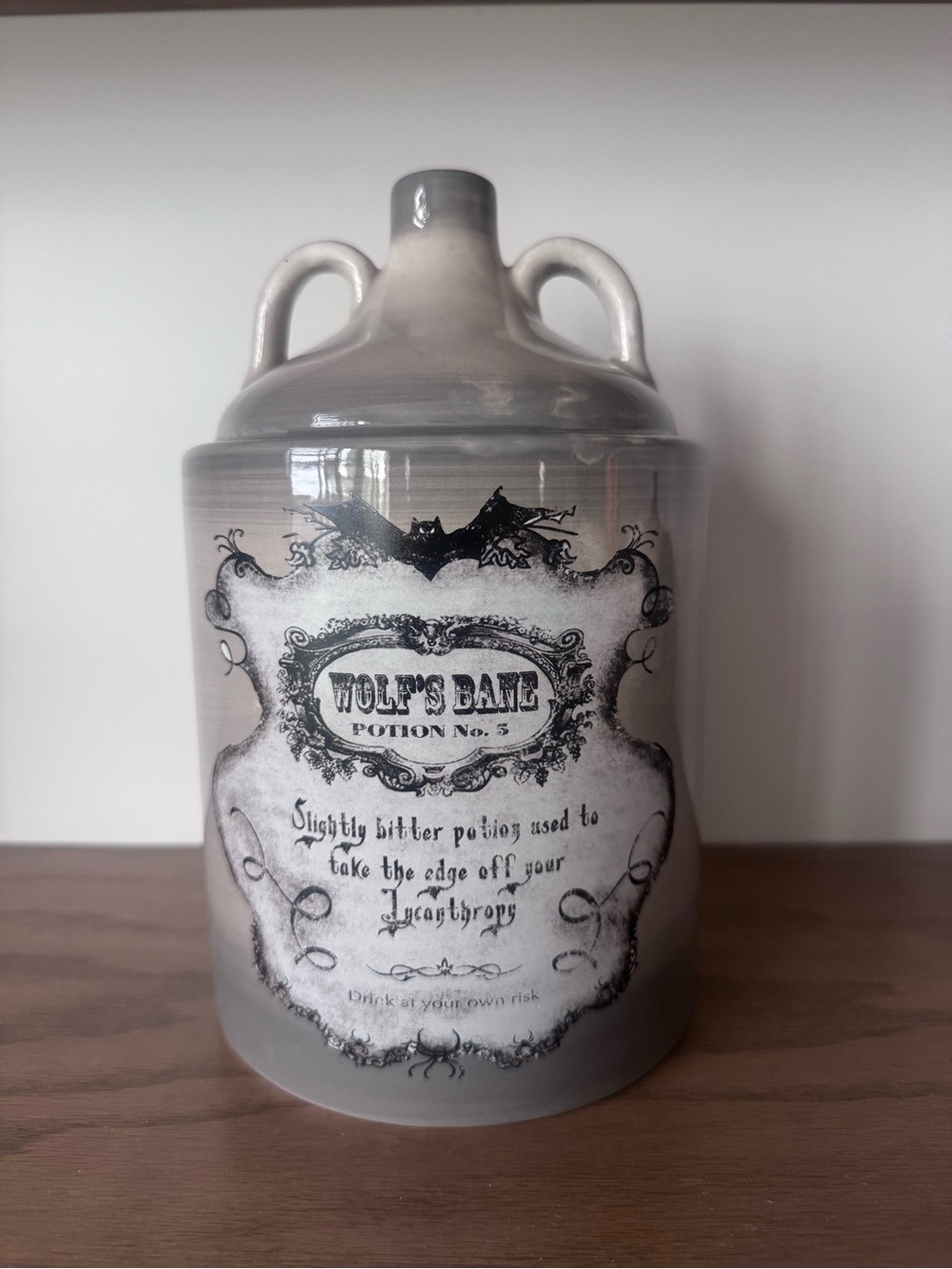 Ceramic Double Handled Jug "Wolf's Bane Potion No. 5."